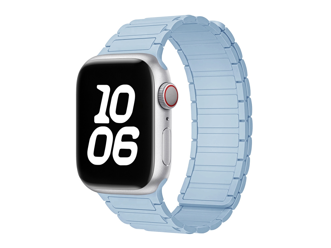 Pulseira Magnética de Silicone Halinuia para Apple Watch Series 1 11/ultra 1 3/se3 , Design Esportivo Respirável. Azul Claro (42 49 Mm)