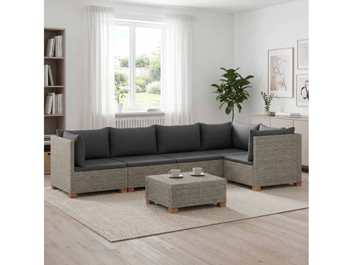 Vidaxl 6 Unid. Conjunto De Lounge De Rattan Com Almofadas Gendt