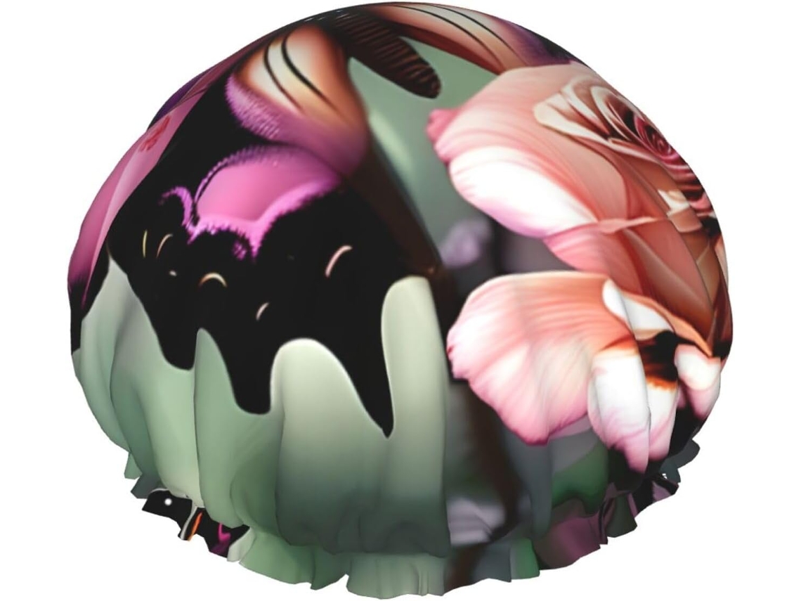 Touca De Banho Grande Unissex – Dupla Camada Com Estampa Borboletas E Flores Rosas, Ideal Para Banho, Salão De Beleza E