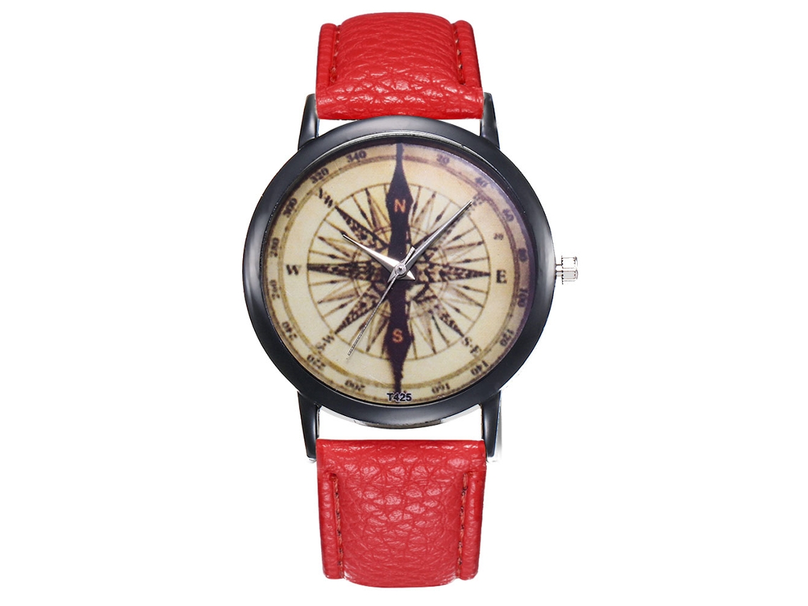 Relógio masculino de quartzo com pulseira de PU, mostrador redondo, modelo Fashion T425 (vermelho)