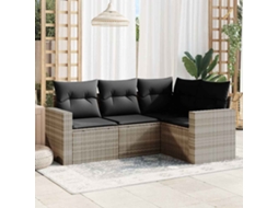 Vidaxl 4 Pcs Conj. Sofás Jardim C/ Almofadões Vime Pe Cinzento-claro