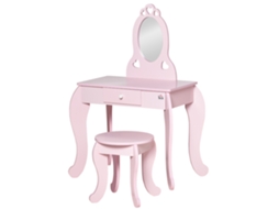 Toucador Infantil Com Banco E Espelho Estilo Princesa Mesa De Maquilhagem Com Gaveta 60x36x88cm Rosa
