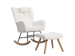 Cadeira De Balanço Ergonômica Branca 92 Cm Com Almofada E Puff,estrutura Robusta,suporta Até 250 Lbs,ideal Para Lounge