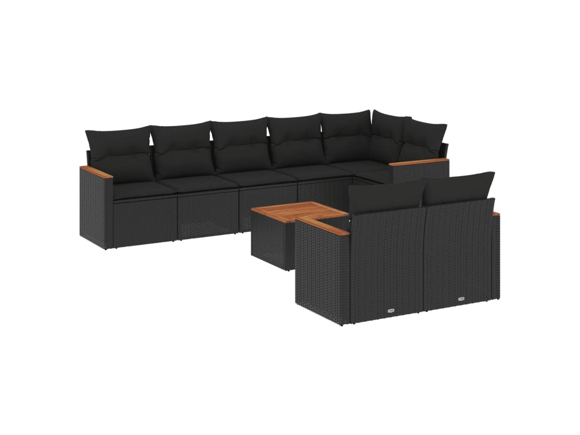 Conjunto de 9 Sofás para Jardim com Almofadões Vime Pe Preto MAISON EXCLUSIVE (9 pcs)