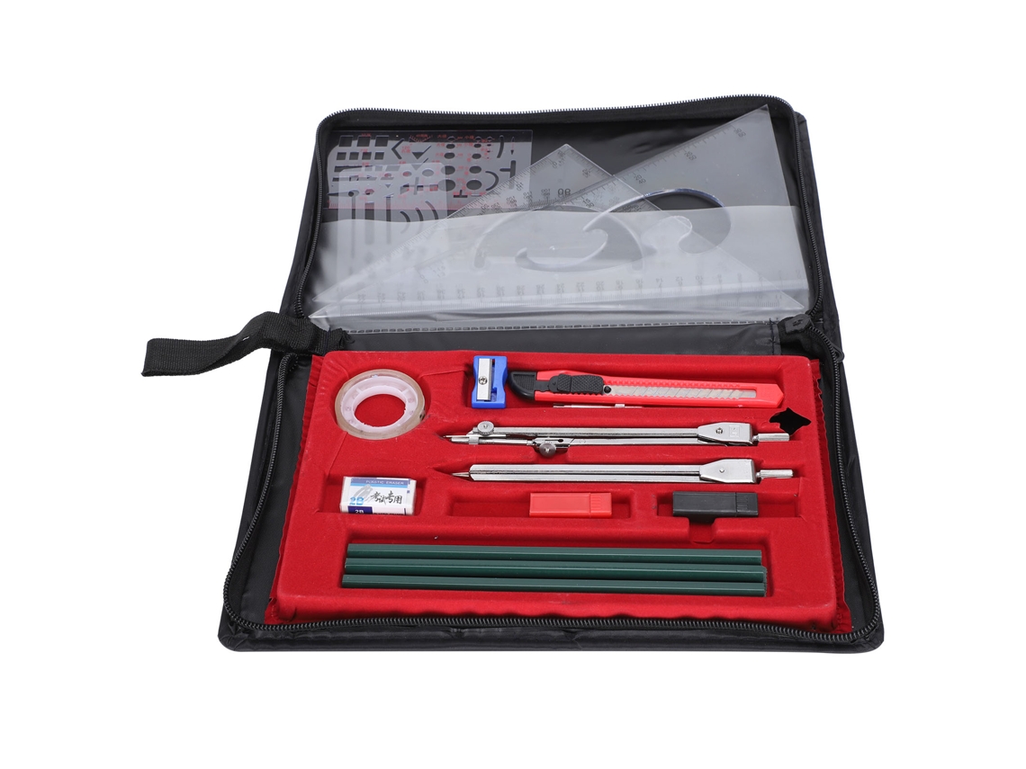 Kit De Geometría De 17 Piezas Para Estudiantes Com Compasso, Lápis, Réguas, Borrador E Bolsa Para Desenho