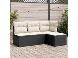 Conjunto de sofá de jardim de 4 peças com almofadas Vime Pe preto Lovely Home