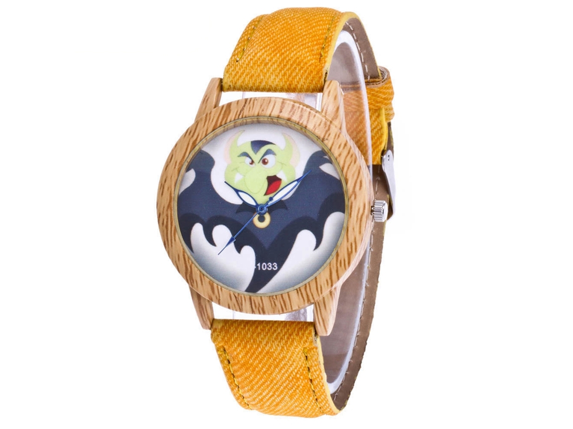 Relógio de quartzo em liga metálica com textura de madeira imitando o Halloween da Zhoulianfa (amarelo)