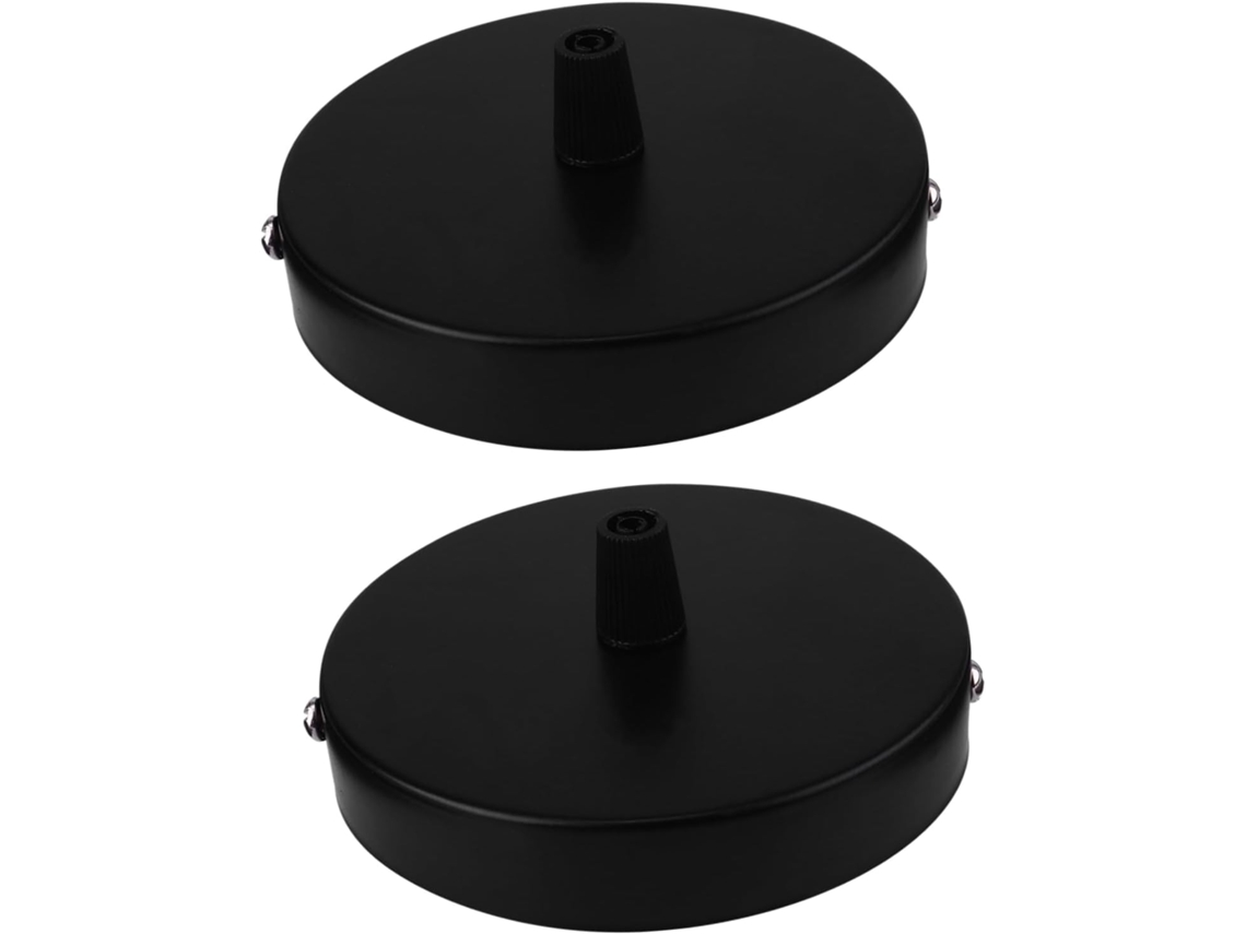 Conjunto De 2 Bases Redondas Para Luminárias De Teto Em Aço E Plástico Preto, Base Leve.