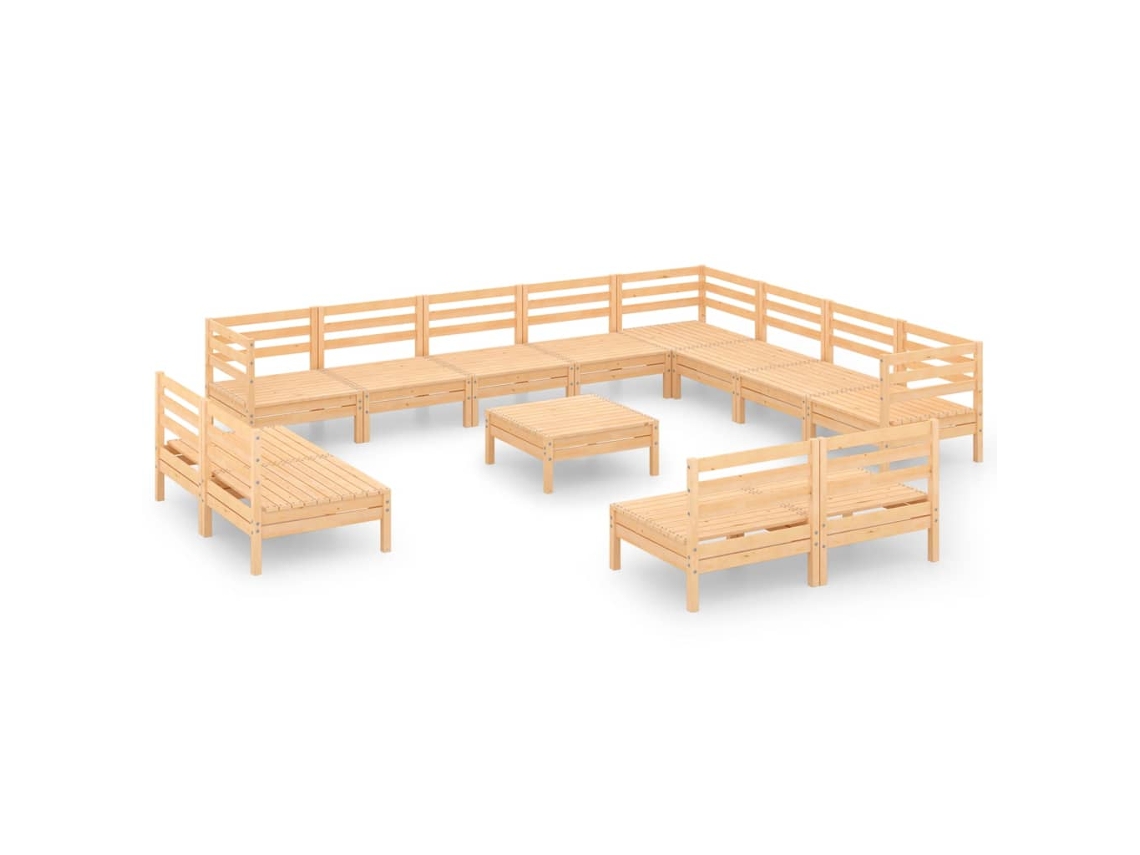 13 Pcs Conjunto Lounge de Jardim Pinho Maciço MAISON EXCLUSIVE