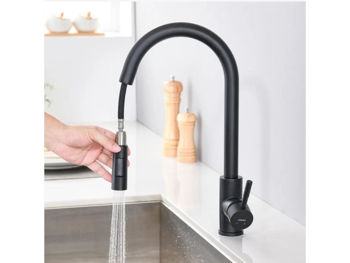 Torneira De Cozinha Monobloco Com Tapete Pulverizador Retrátil, Misturador Pia Giratório 360° Em Aço Inoxidável, 2 Funções (preta)-aquaforge