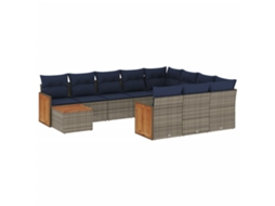 Conjunto de Sofá de Jardim, 11 Peças, Almofadas, Rattan Cinza MAISON EXCLUSIVE