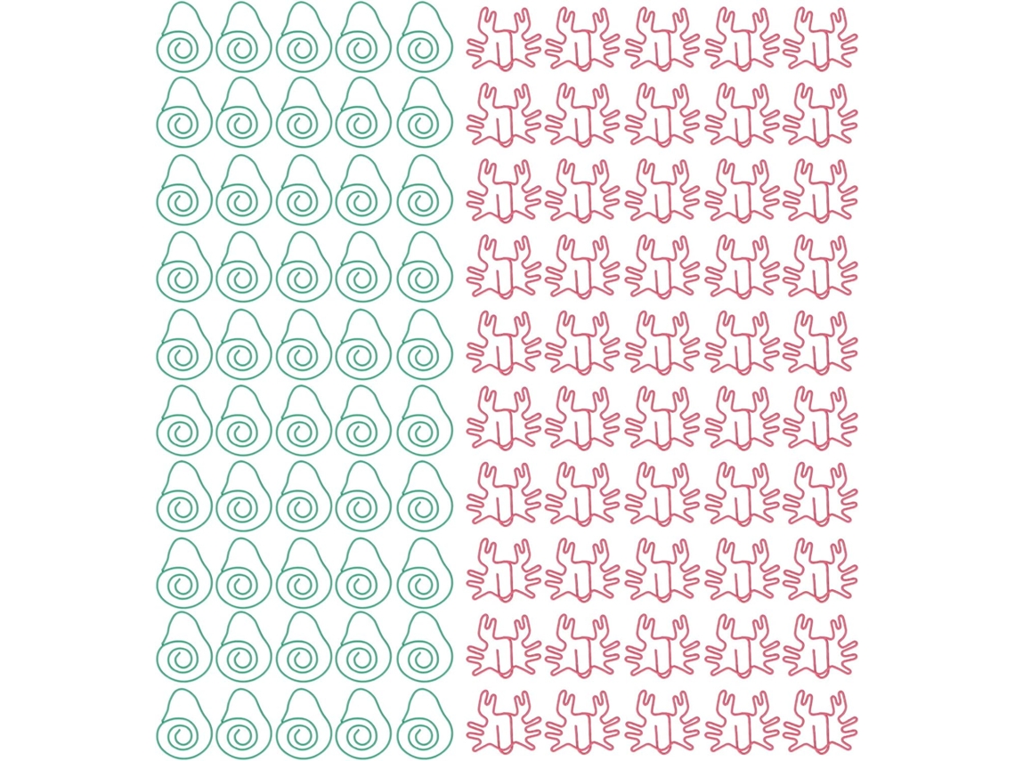 100 unidades de clipes de papel no formato Caranguejo Abacate, com núcleos coloridos e ampla aplicação, ideais para crianças.