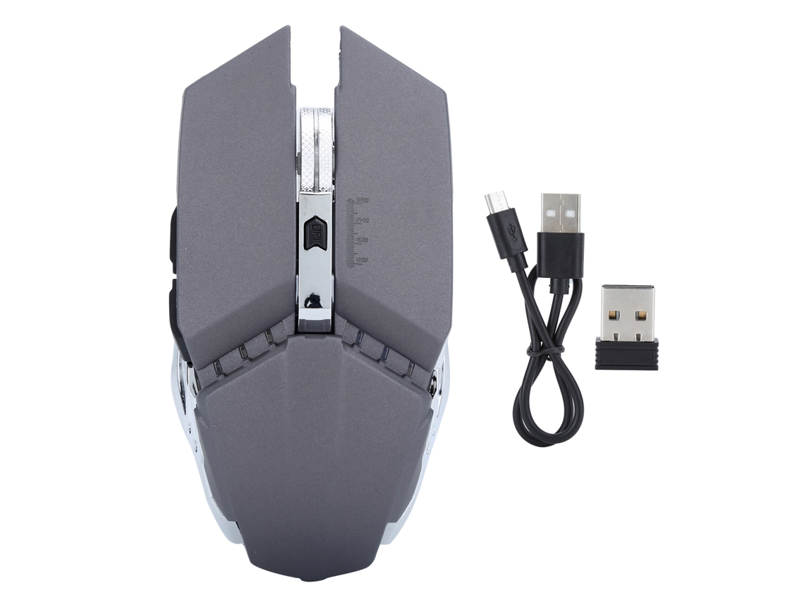 Mouse Gamer Sem Fio Led Óptico 6 Botões 1600dpi Usb Recarregável Q15 Cinza Metálico