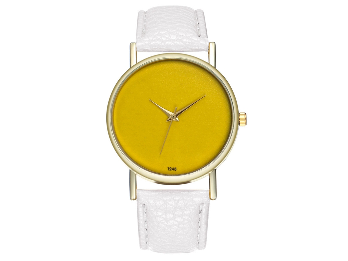 Relógio de pulso de quartzo com pulseira de couro para mulheres e homens (branco)