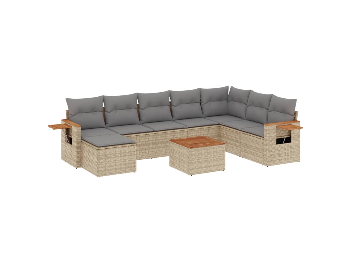Conjunto de 9 Sofás para Jardim com Almofadões Vime Pe Bege MAISON EXCLUSIVE (90x200 cm)