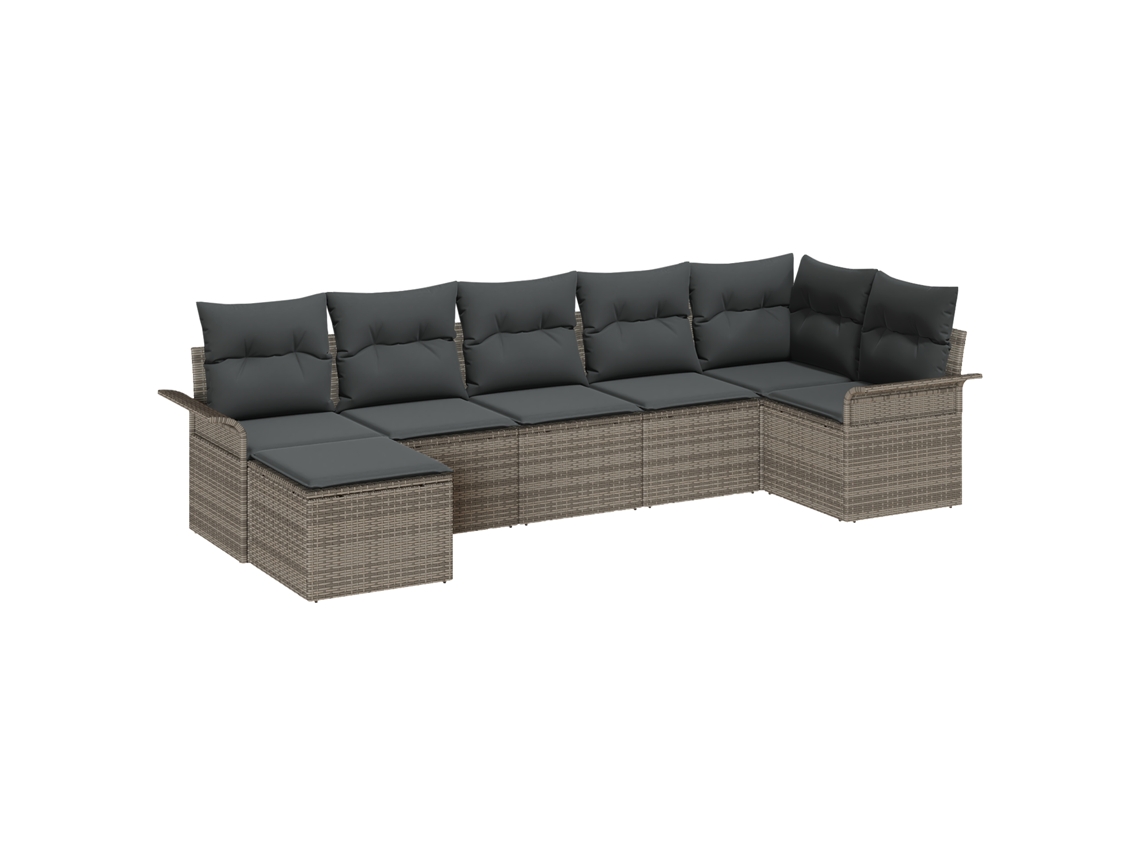 Conjunto 7 Conjunto De Sofá De Jardim Vidaxl Cinzento Vime Pe (297,5 X 132,5 X 85 Cm)