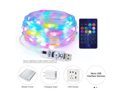 Fita Led Rgb Transparente 5m 33 Leds Com Controle Remoto Usb Sincronização Musical