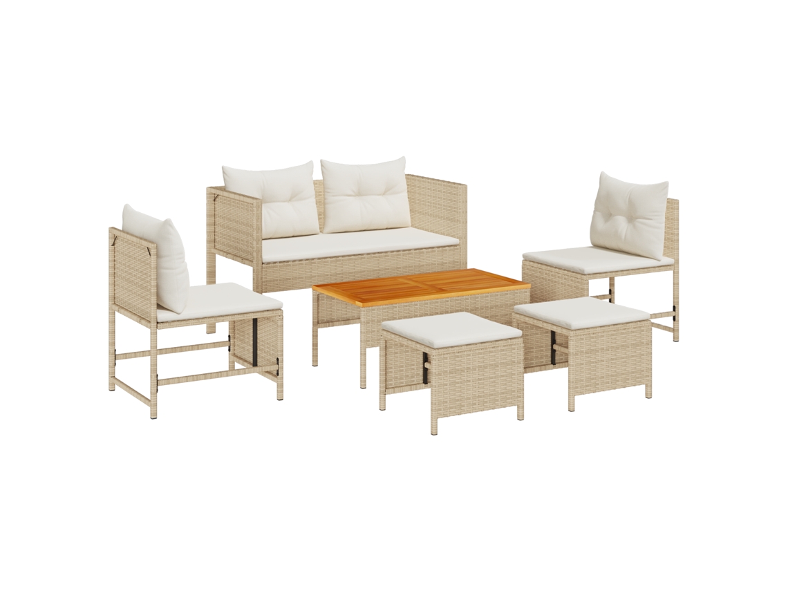 Conjunto 6 Móveis De Jardim Vidaxl Bege Vime Pe (84 X 45 X 35 Cm)