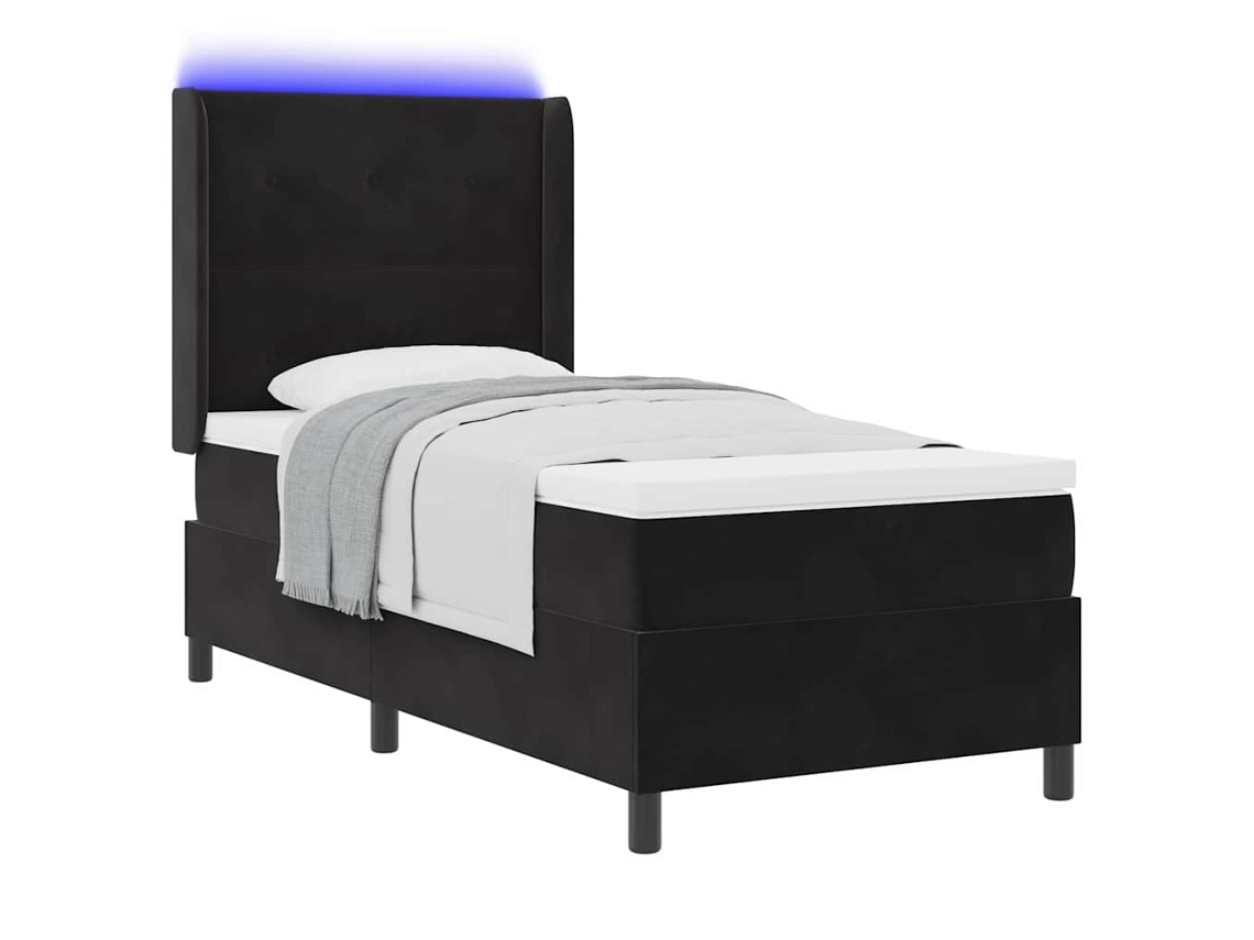 Cama Box com Colchão com Led Preto 80 X 200 Cm Veludo MAISON EXCLUSIVE