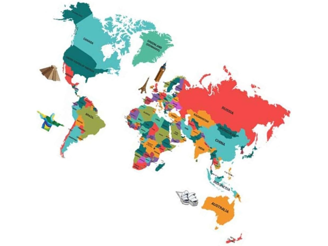 1 Adesivo De Parede Mapa Mundi Colorido Em Pvc Impermeável, Decoração De Parede
