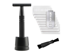 (conjunto Preto Fosco) Aparelho De Barbear Feminino De Segurança Com Lâmina Dupla E 10 Lâminas De Segurança De Lâmina Simples