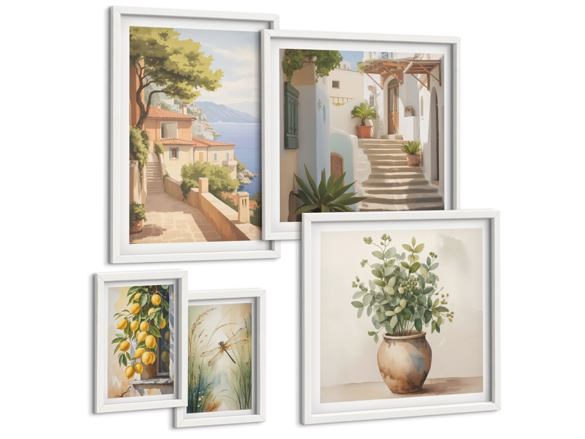 Quadros Decorativos Para Parede Limões Em Um Vaso, Plantas Moldura Branca Quadros Para A Sala De Estar Espelharte (conjunto De 5 Imagens)