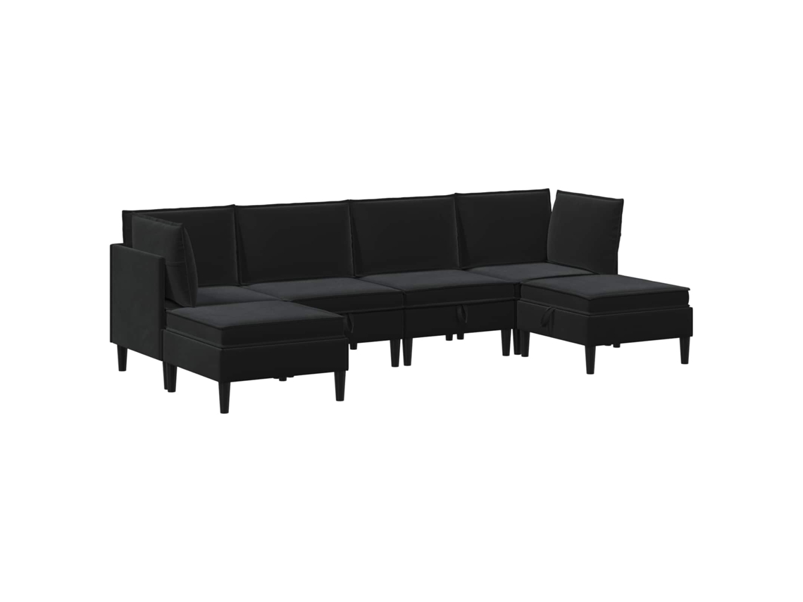 Conjunto 6 Conjunto De Sala De Estar Vidaxl Preto Veludo (280 X 140 X 82 Cm)