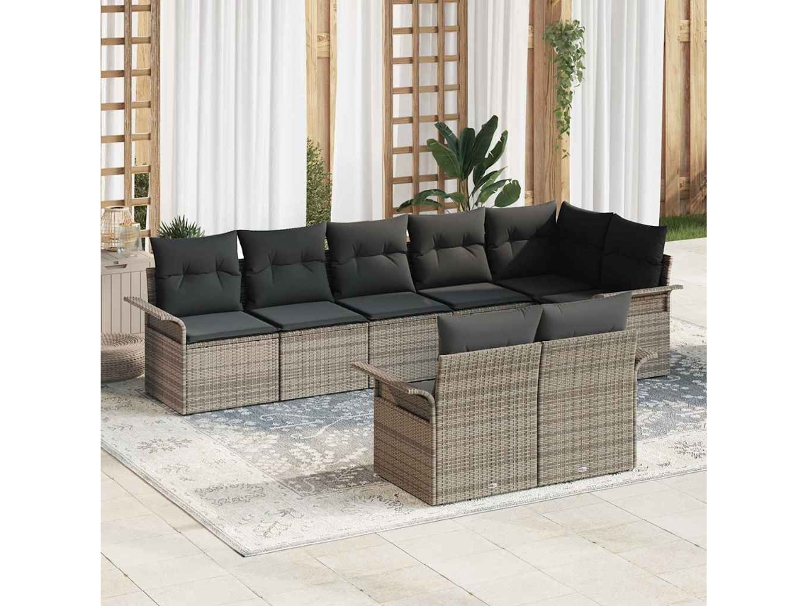 Vidaxl Conjunto De Sofá De Jardim 8 Unid. Cinzeto Vime Pe