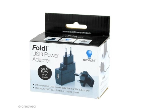 Adaptador de rede e USB para lâmpada LED Foldi - DAYLIGHT - Compatível com Reino Unido e Europa - Cabos incluídos - Branco