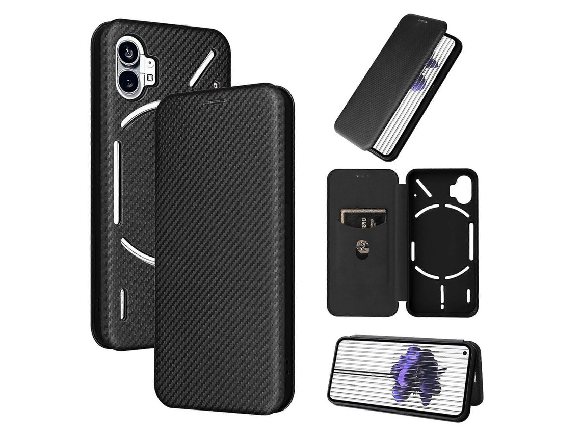 Capa De Celular Flip Em Couro Com Textura De Fibra De Carbono Para O Telefone 1 Da Nothing Phone 1