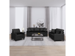 Vidaxl 3 Pcs Conjunto De Sofás Com Almofadas Couro Artificial Preto