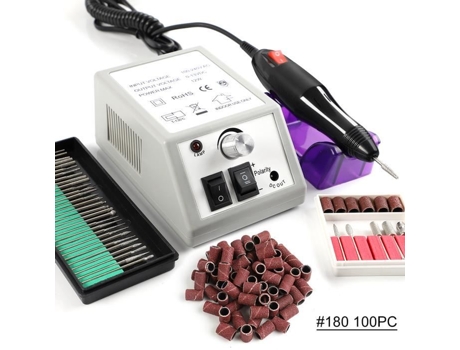 Broca elétrica para unhas de manicure, 20000 rmp, lixadeira com 36 pontas e 100 peças, faixa de lixa 180 para salão de beleza SHELLOLOH