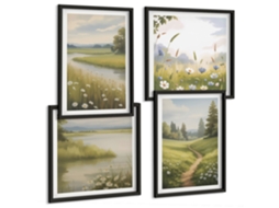 Composição De Quadros Composições Florais Em Tons De Rosa E Branco Moldura Preta Quadros Para O Escritório Espelharte (conjunto De 4 Imagens)