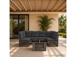 Vidaxl Conjunto De Sofá De Jardim 7 Unid. Cinzento Vime Pe