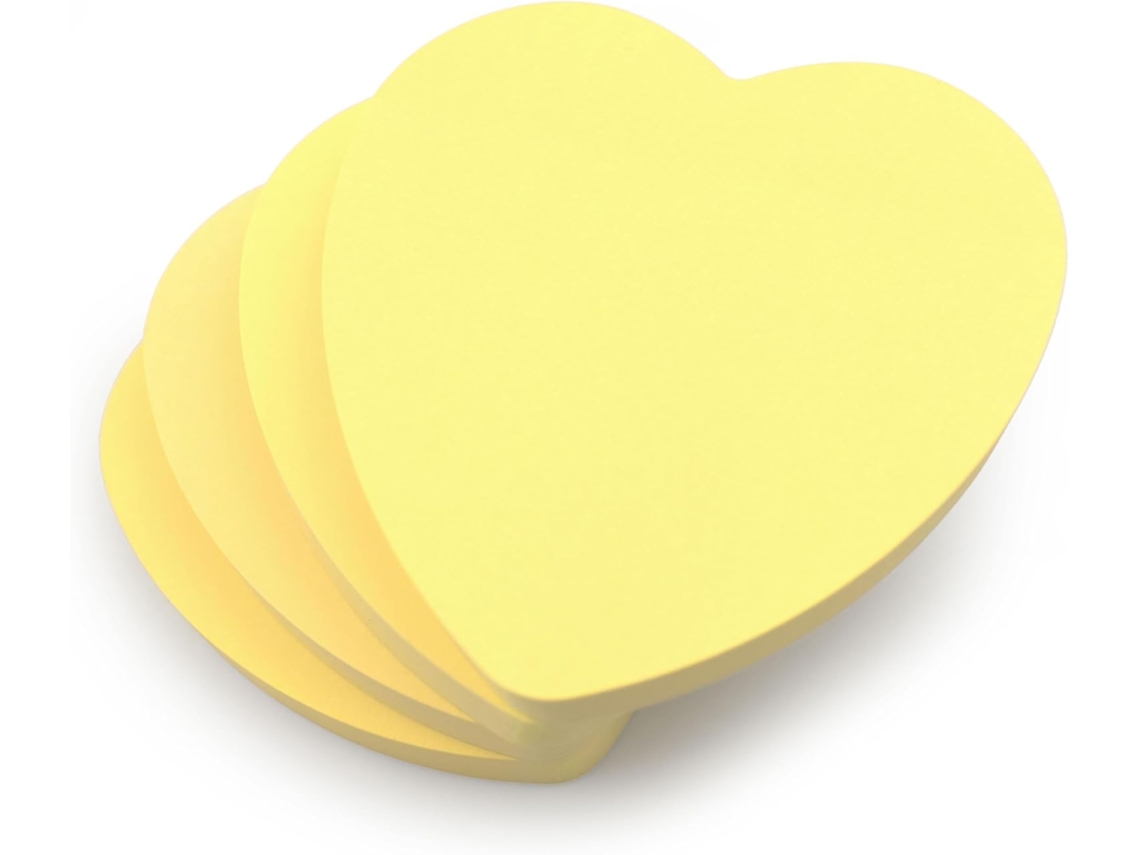 Blocos De Notas Adesivas, 4 Unidades, 7.6x7.6cm, 100 Folhas Cada, Formato De Coração, Removíveis, Tons Pastel, Amarelo