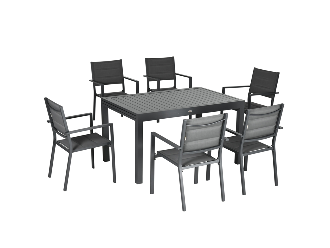 Conjunto de Jantar Jardim Alumínio Cinza com mesa extensível e 8 cadeiras empilháveis | S/MARCA
