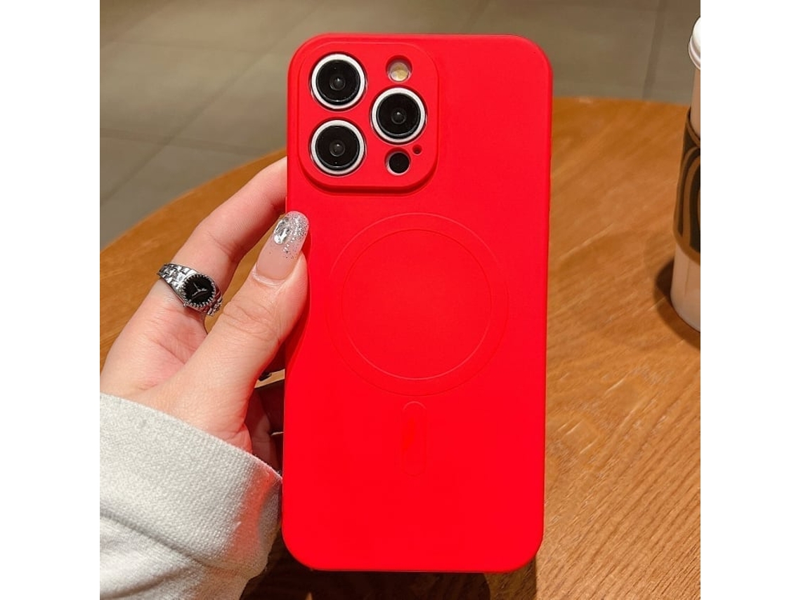 Capa Magsafe Para Iphone 14 Pro Max - Silicone Líquido Com Cor Sólida | Magnética - Vermelha