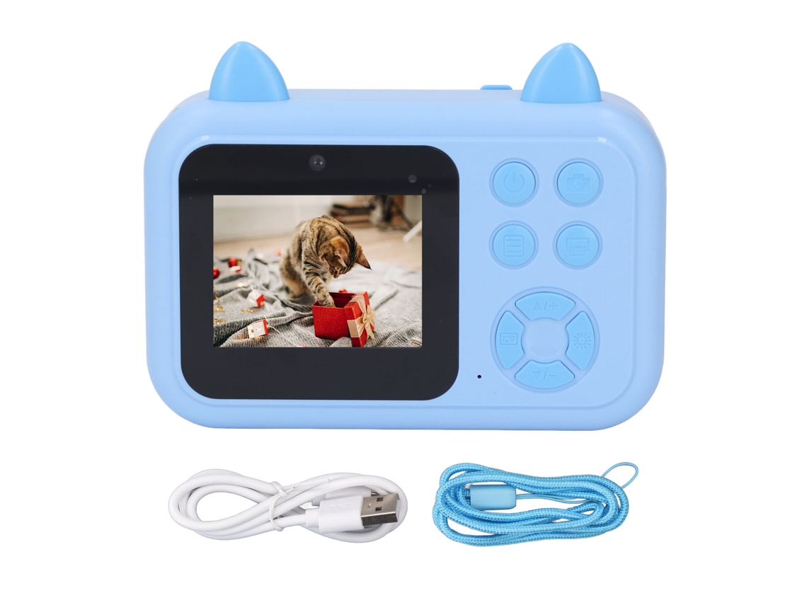 Câmera Digital para Crianças Thermal Print Hd Tela 2.4 Polegadas Gravação Foto Vídeo Azul