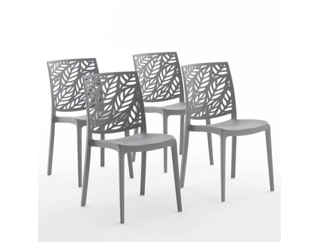 Cadeiras Empilháveis Dafne Polipropileno Reforçado Uso Interior E Exterior Conjunto De 4 Cinza Escuro Rattatan