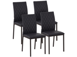 Conjunto De 4 Cadeiras Couro Sintético E Metal Cor Preto 41x50x91 Cm Homcom