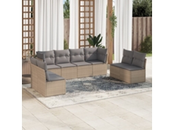 Vidaxl 8 Pcs Conjunto de Sofás P/ Jardim com Almofadões Vime Pe Bege