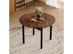 Mesa Redonda de 100 cm com Design Minimalista, Vidro e Estrutura Madeira NOVELA