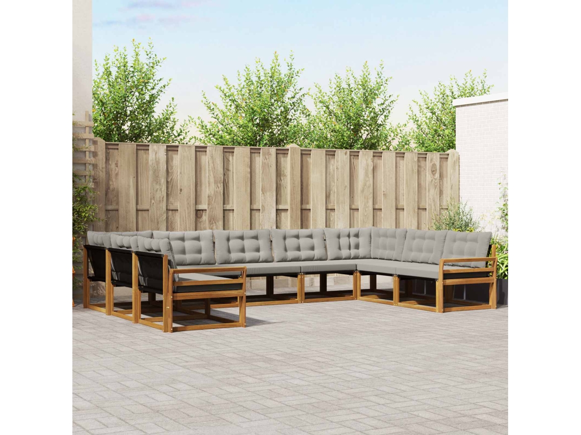 Vidaxl Conjunto De Sofás Para Exterior 9 Unid. Cinza Natural E Claro
