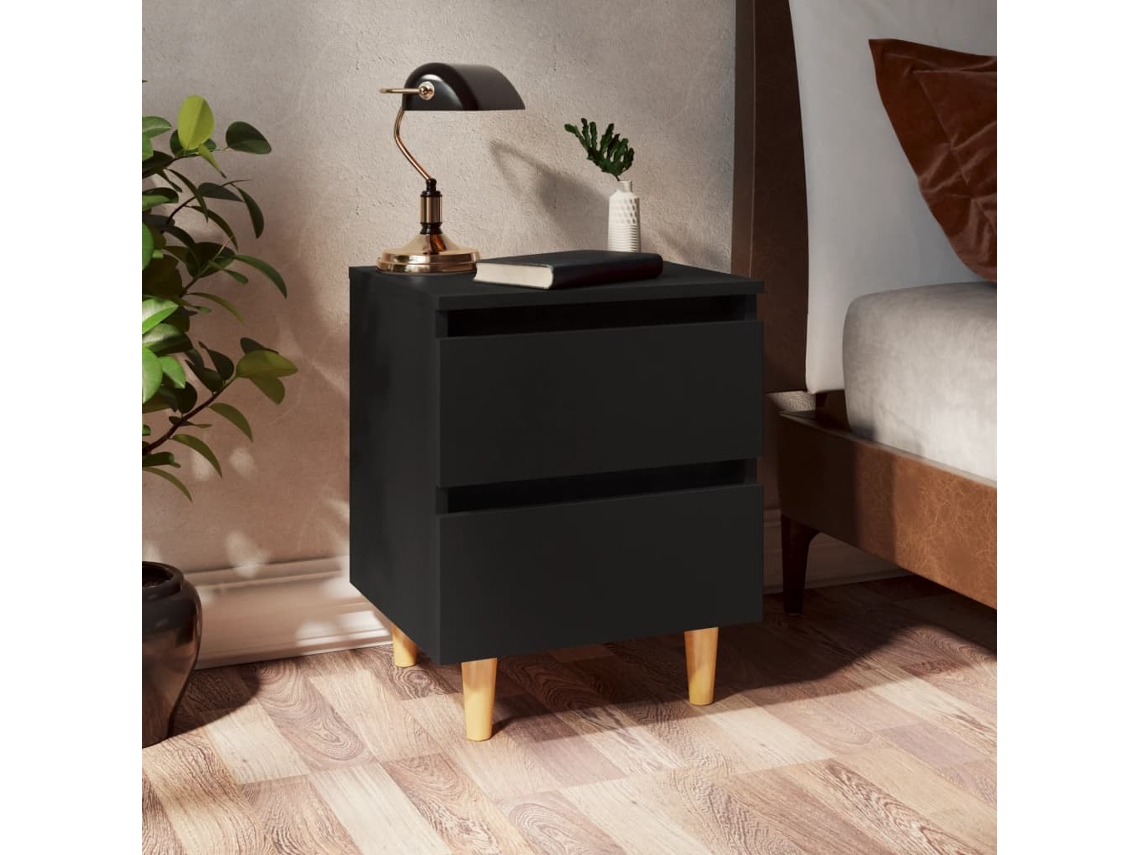 Vidaxl Mesas De Cabeceira 2 Pcs C/ Pernas De Pinho 40x35x50 Cm Preto