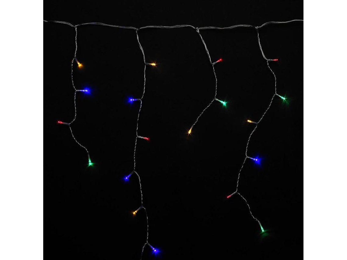 Grinalda de luzes de Natal em cortina 10x1 metros com 345 LEDs multicoloridos. Luz de Natal para uso interno e externo IP44. Cabo transparente