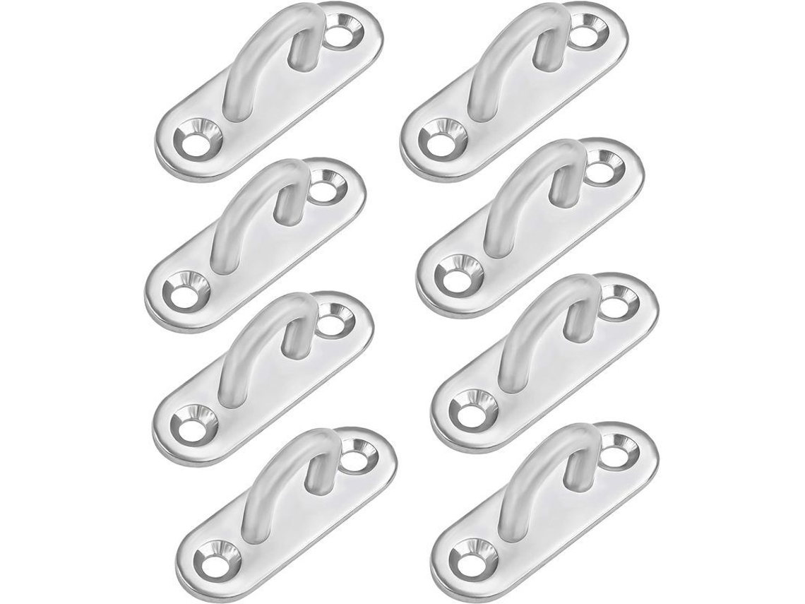 Placa De Olho De Rolo Em Aço Inox 304 M5 (8 Peças) - Gancho U 50x17mm Para Parede/teto Capacidade 40kg