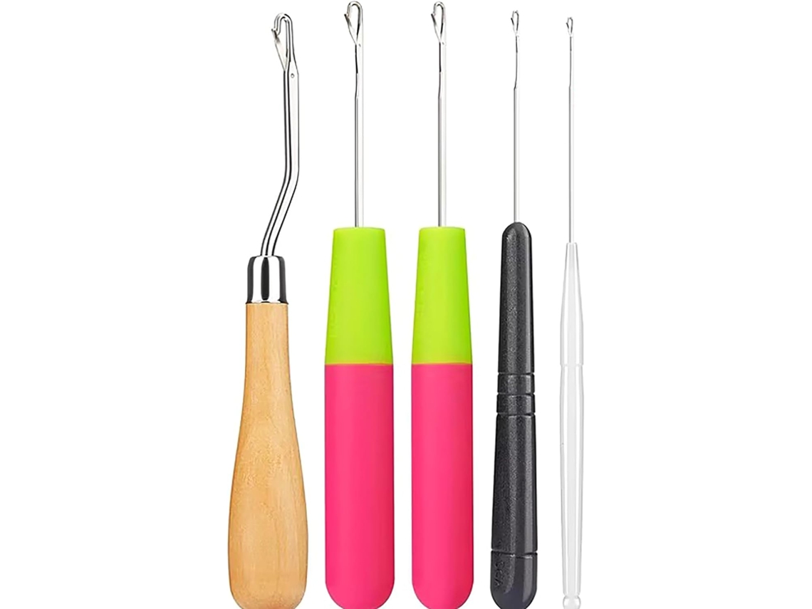 Conjunto de 5 agulhas de crochê curvas com Catraca para trançar cabelos e dreadlocks AQUAFORGE