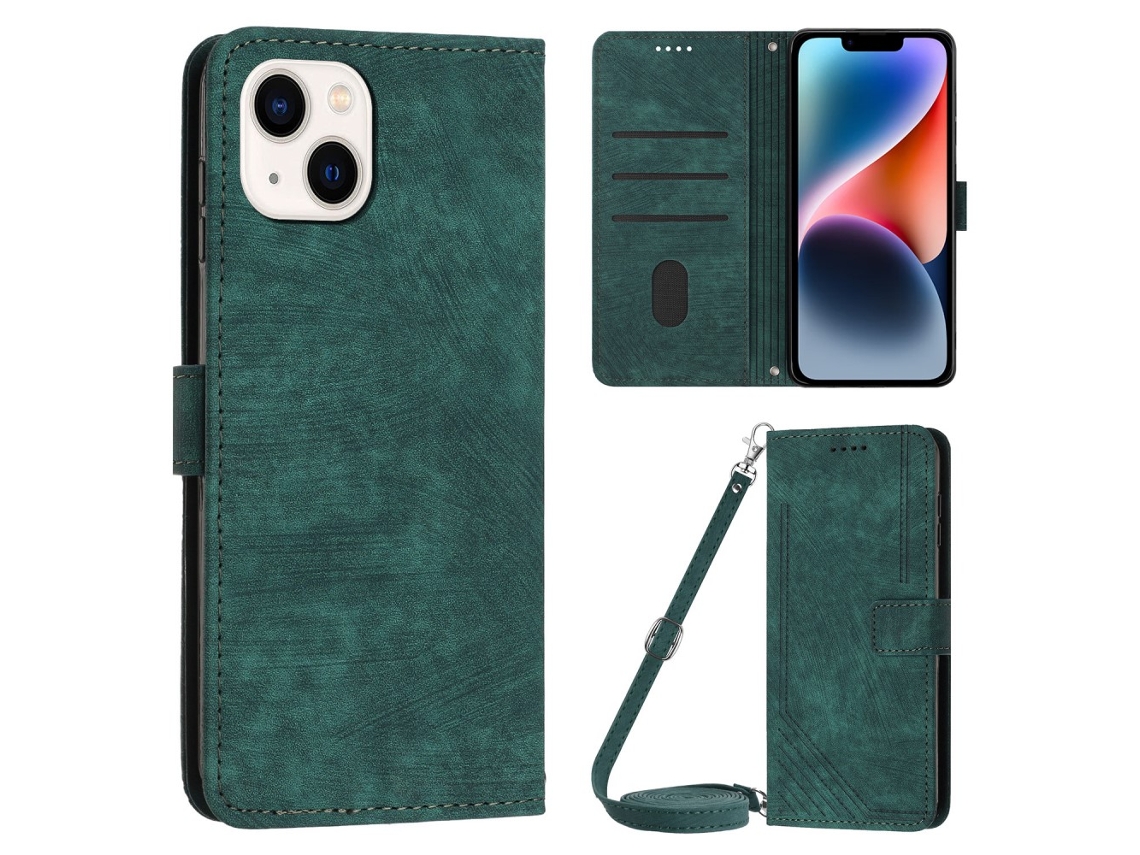 Capa Para Iphone 14 Plus Pele Sintética Verde