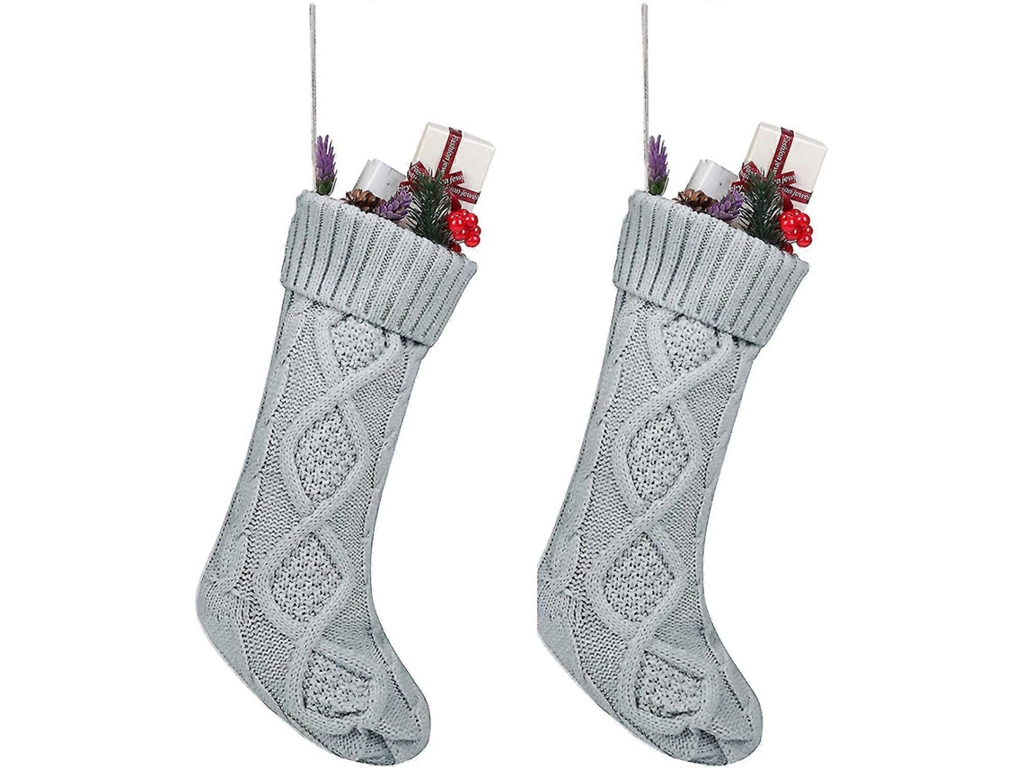 Meias De Natal De Tricô Trançado, Enfeites De Natal Clássicos, Decorações De Casa, 2 Peças Olysi Shop