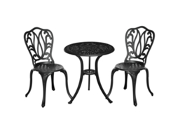 Conjunto de Jardim com 3 Peças com 2 Cadeiras Externas e Mesa de Vidro com Buraco para o Guarda sol. em Alumínio. Preto Ge